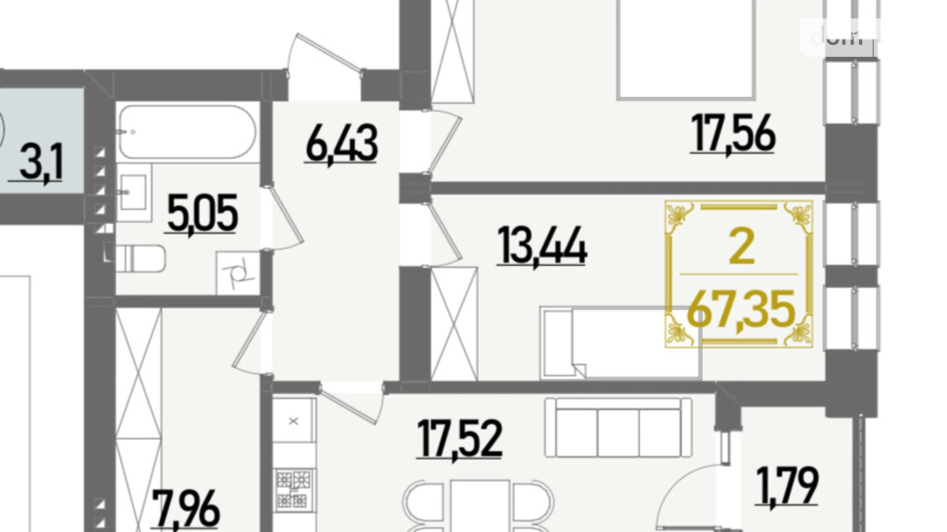 Продається 2-кімнатна квартира 67.35 кв. м у Рівному, вул. Березова - фото 2